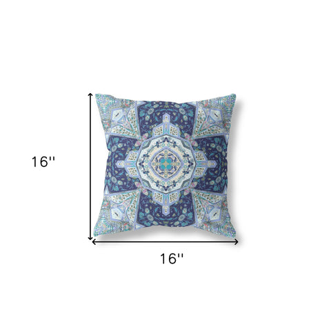 16" X 16" Indigo Zippered Geometric Indoor Outdoor Throw Pillow Cover & Insert