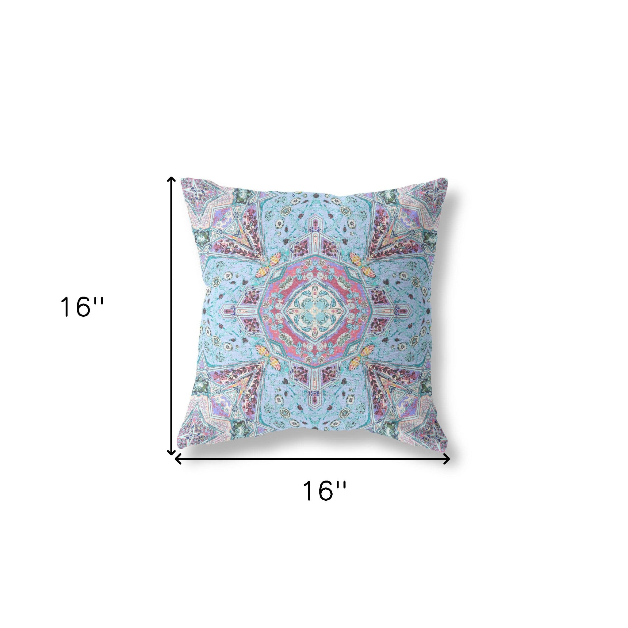 16" X 16" Magenta Zippered Geometric Indoor Outdoor Throw Pillow Cover & Insert