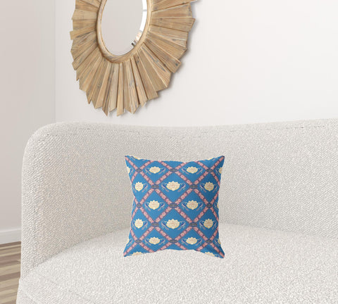 16" X 16" Blue And Pink Zippered Geometric Indoor Outdoor Throw Pillow