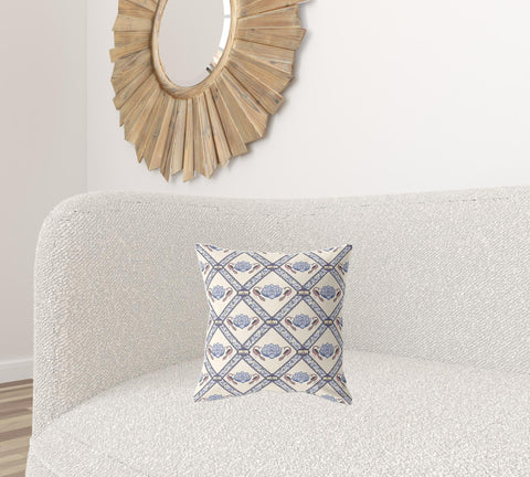 16" X 16" Cream And Brown Zippered Geometric Indoor Outdoor Throw Pillow