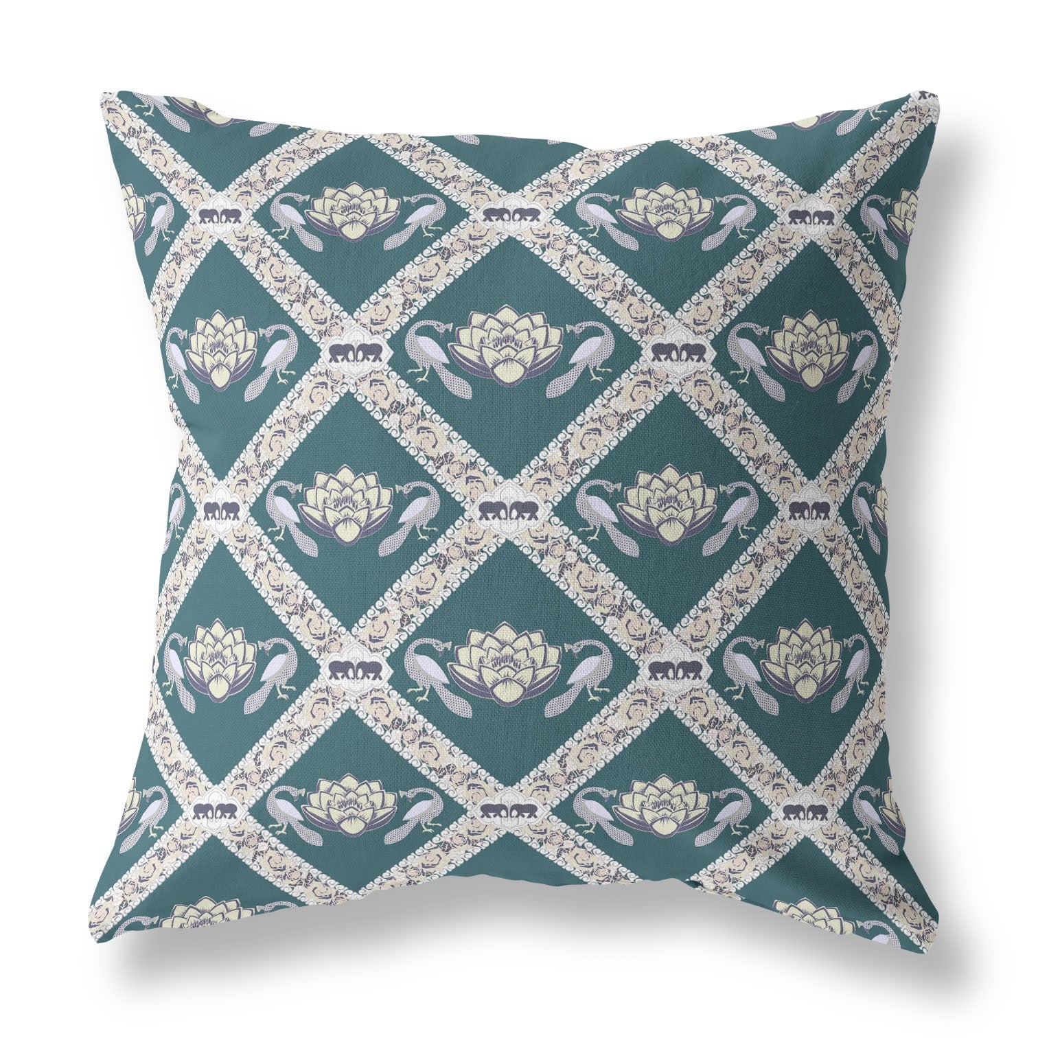 16" X 16" Dark Blue And Gray Zippered Geometric Indoor Outdoor Throw Pillow