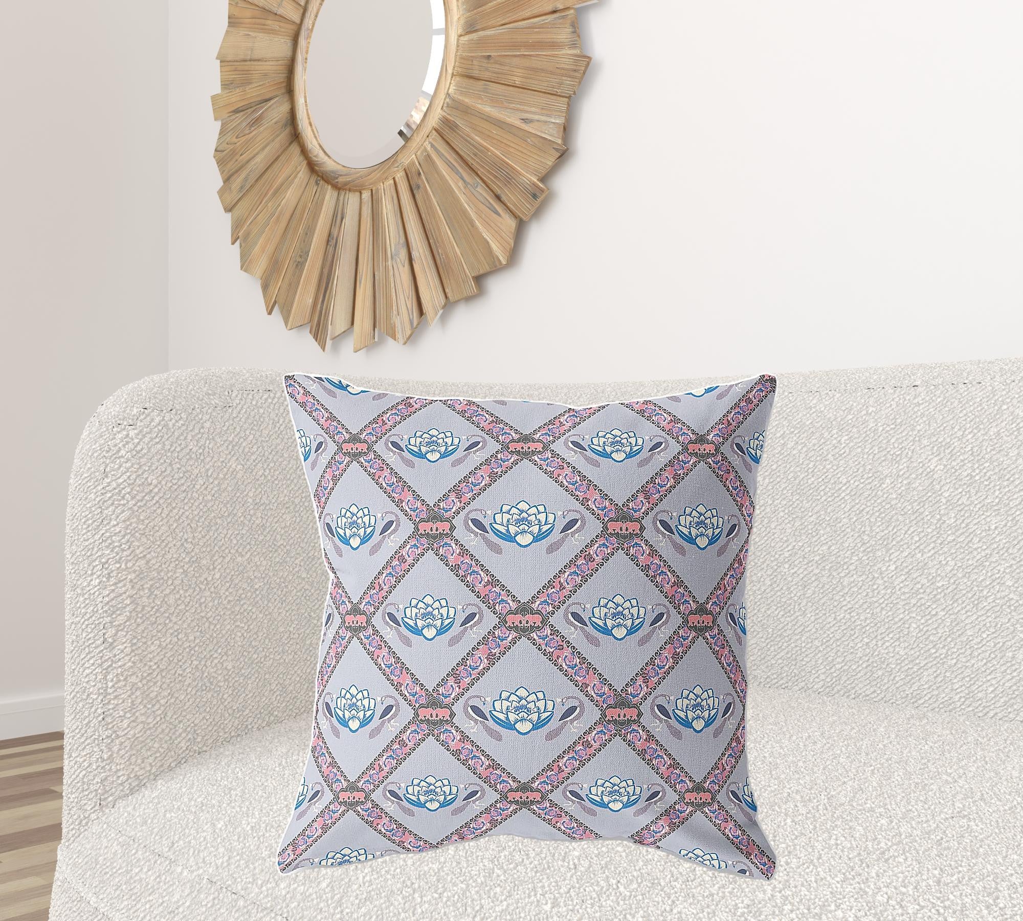 18"x18" Gray Blue Pink Zippered Broadcloth Geometric Throw Pillow