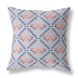 16" X 16" Gray And Blue Zippered Geometric Indoor Outdoor Throw Pillow