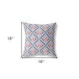 16" X 16" Gray And Blue Zippered Geometric Indoor Outdoor Throw Pillow