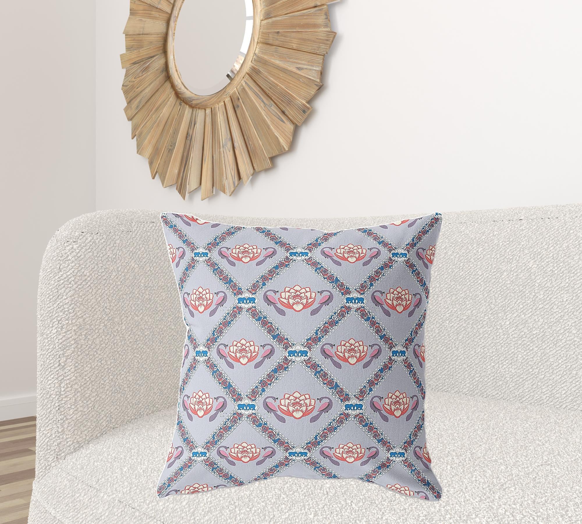 18"x18" Gray Red Blue Zippered Broadcloth Geometric Throw Pillow