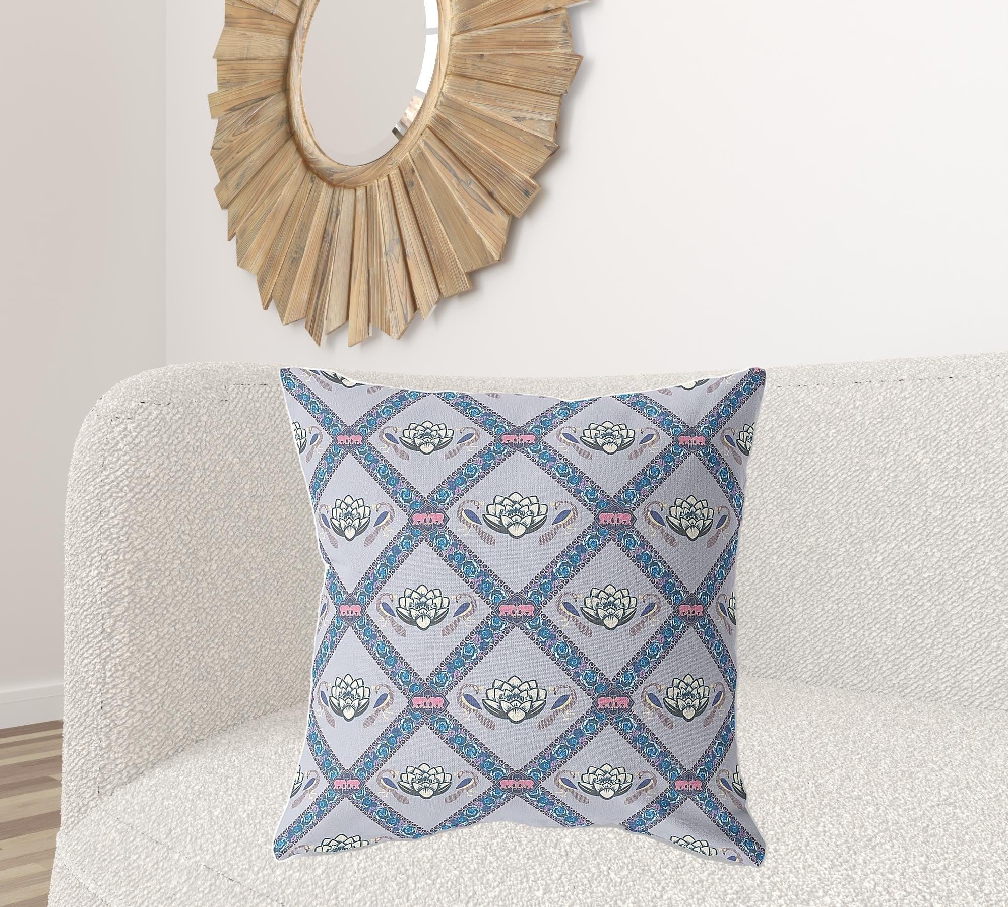 18"x18" Gray Sea Blue Pink Zippered Broadcloth Geometric Throw Pillow