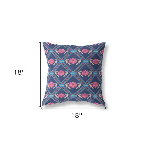 18"x18" Indigo Pink Zippered Broadcloth Geometric Throw Pillow