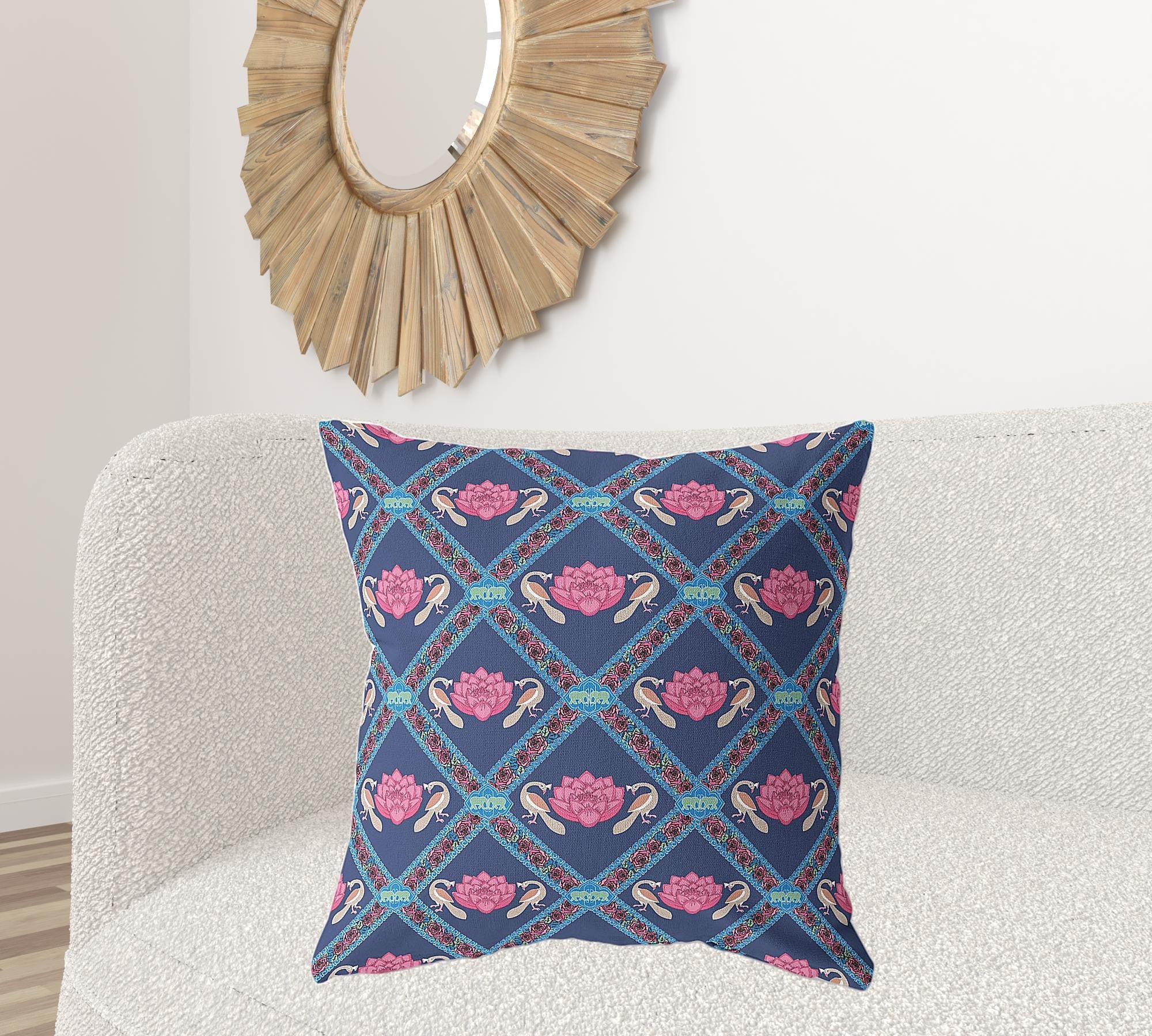 18"x18" Indigo Pink Zippered Broadcloth Geometric Throw Pillow