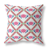 16" X 16" Pink And White Zippered Geometric Indoor Outdoor Throw Pillow