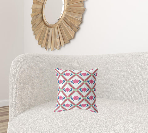 16" X 16" Pink And White Zippered Geometric Indoor Outdoor Throw Pillow