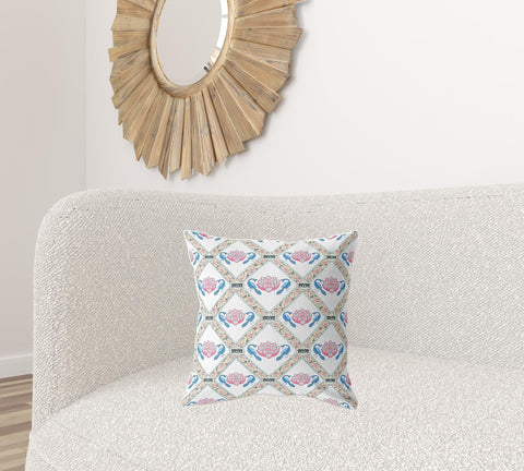 18"x18" White Blue Gray Zippered Broadcloth Geometric Throw Pillow