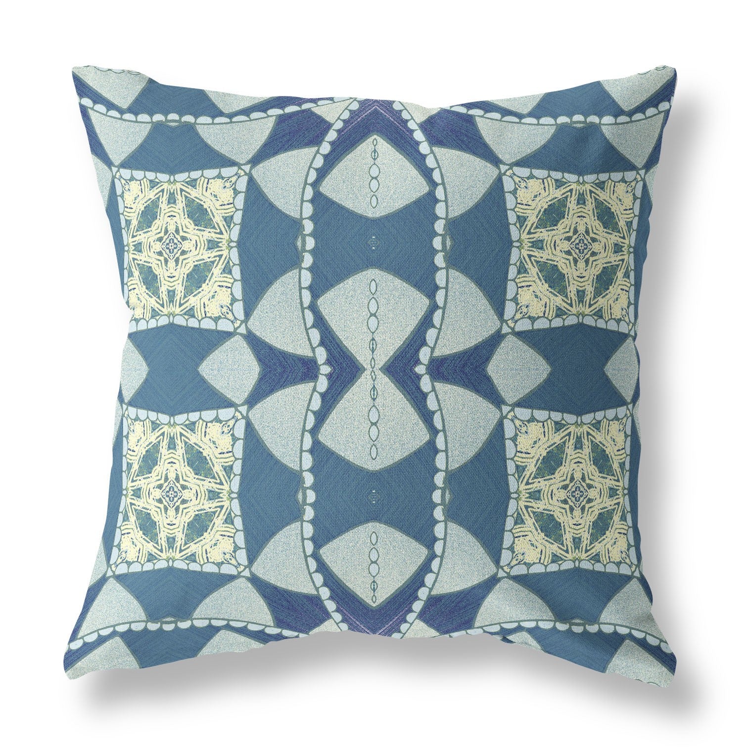 16" X 16" Blue And Cream Zippered Geometric Indoor Outdoor Throw Pillow