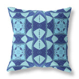 16" X 16" Blue Zippered Geometric Indoor Outdoor Throw Pillow