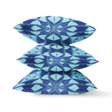 16" X 16" Blue Zippered Geometric Indoor Outdoor Throw Pillow