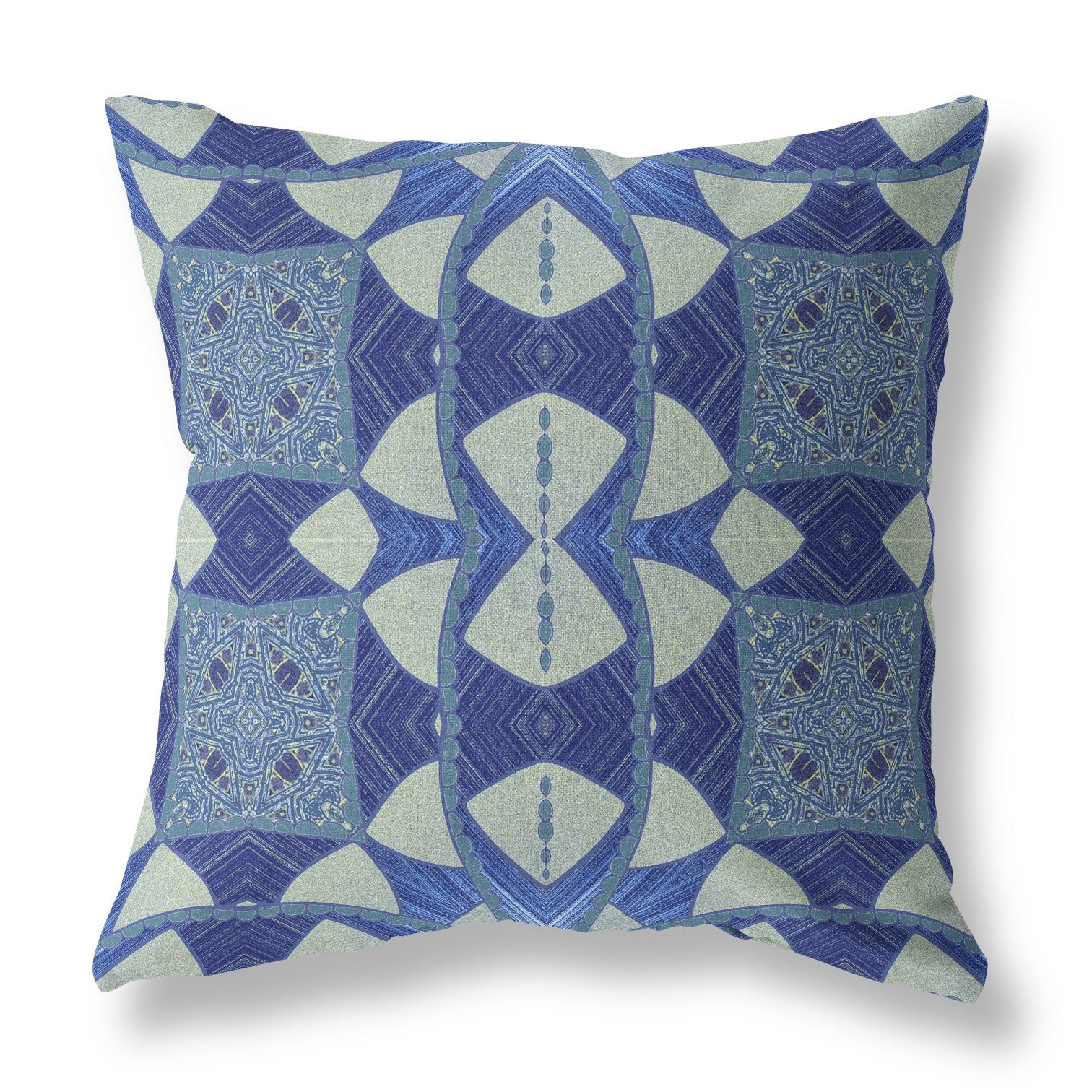 16" X 16" Dark Blue Zippered Geometric Indoor Outdoor Throw Pillow