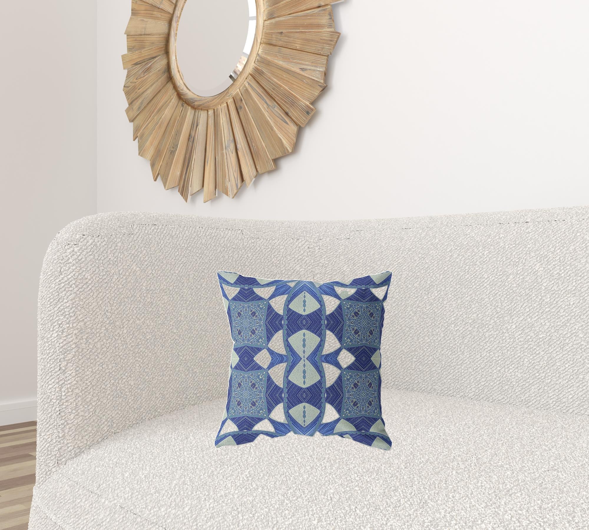 16" X 16" Dark Blue Zippered Geometric Indoor Outdoor Throw Pillow