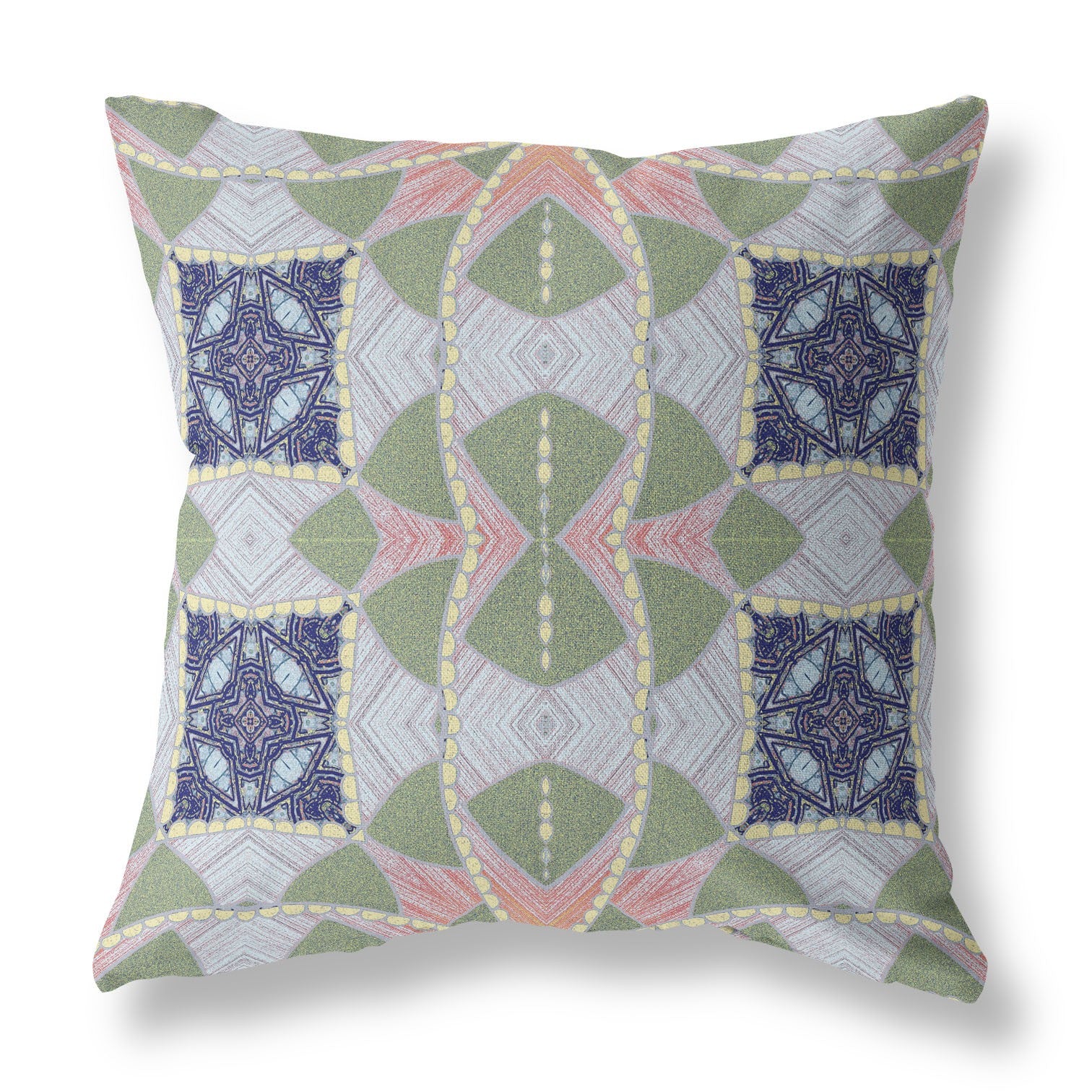 16" X 16" Green And Indigo Zippered Geometric Indoor Outdoor Throw Pillow