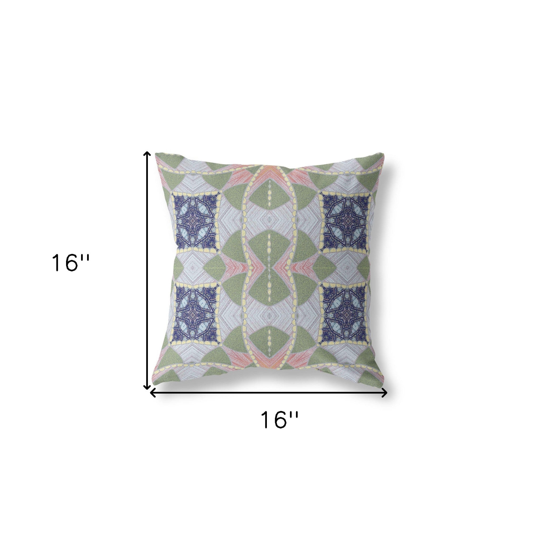 16" X 16" Green And Indigo Zippered Geometric Indoor Outdoor Throw Pillow