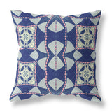 16" X 16" Indigo And Pink Zippered Geometric Indoor Outdoor Throw Pillow