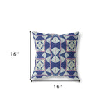 16" X 16" Indigo And Pink Zippered Geometric Indoor Outdoor Throw Pillow