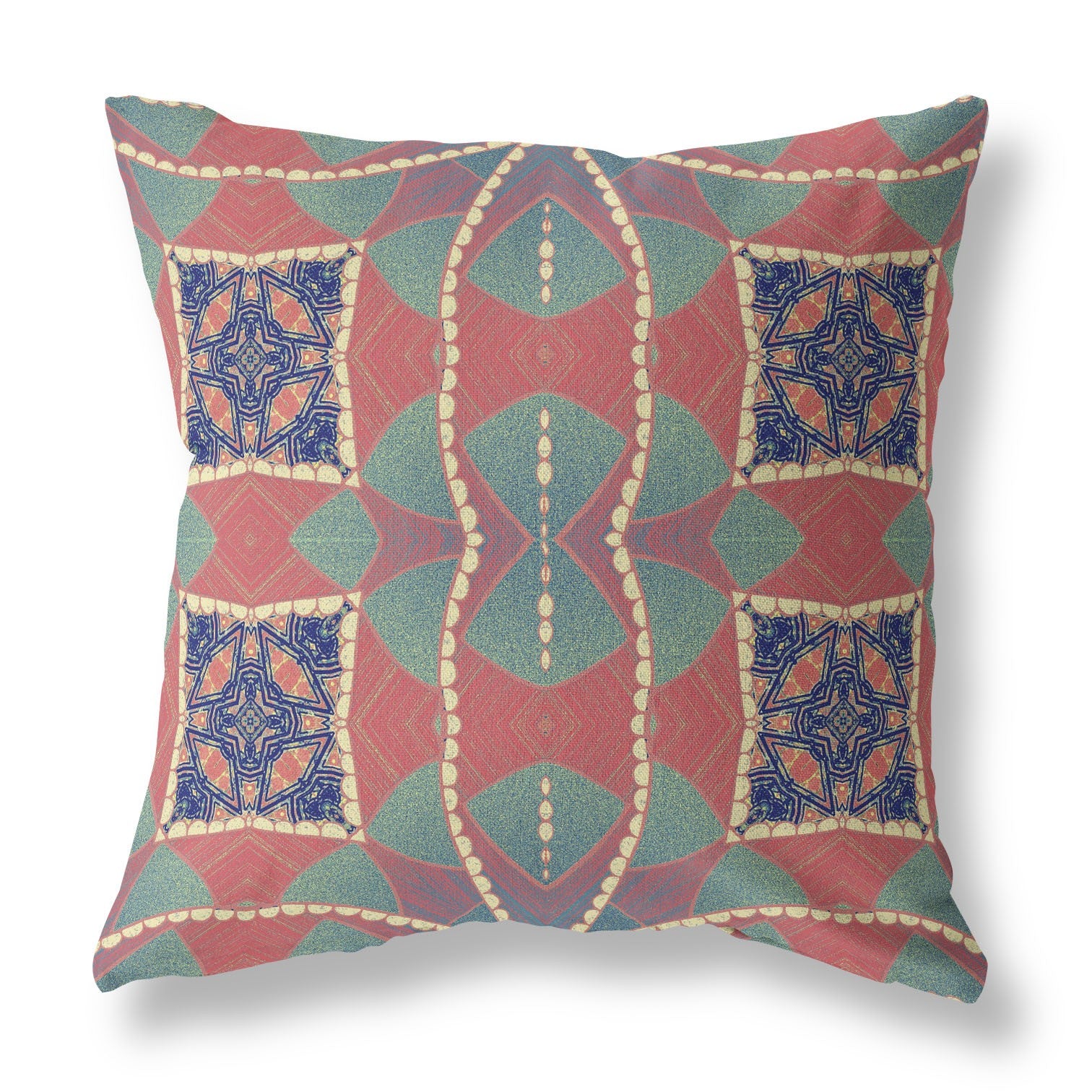 16" X 16" Red And Indigo Zippered Geometric Indoor Outdoor Throw Pillow