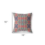 16" X 16" Red And Indigo Zippered Geometric Indoor Outdoor Throw Pillow