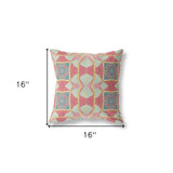 16"x16" Coral Aqua And Green Zippered Broadcloth Geometric Throw Pillow