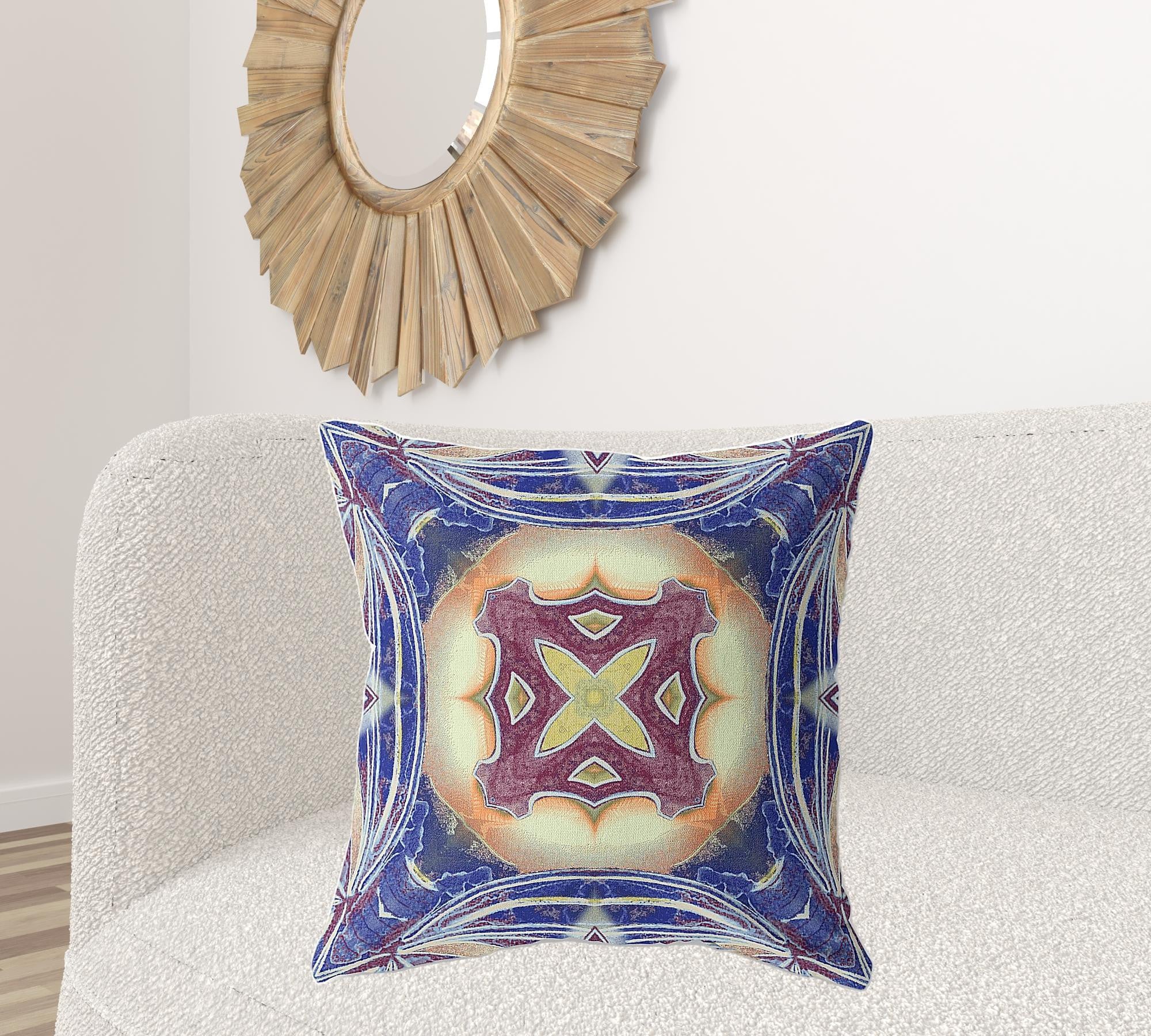 18"x18" Blue Muted Orange Cream Zippered Broadcloth Geometric Throw Pillow