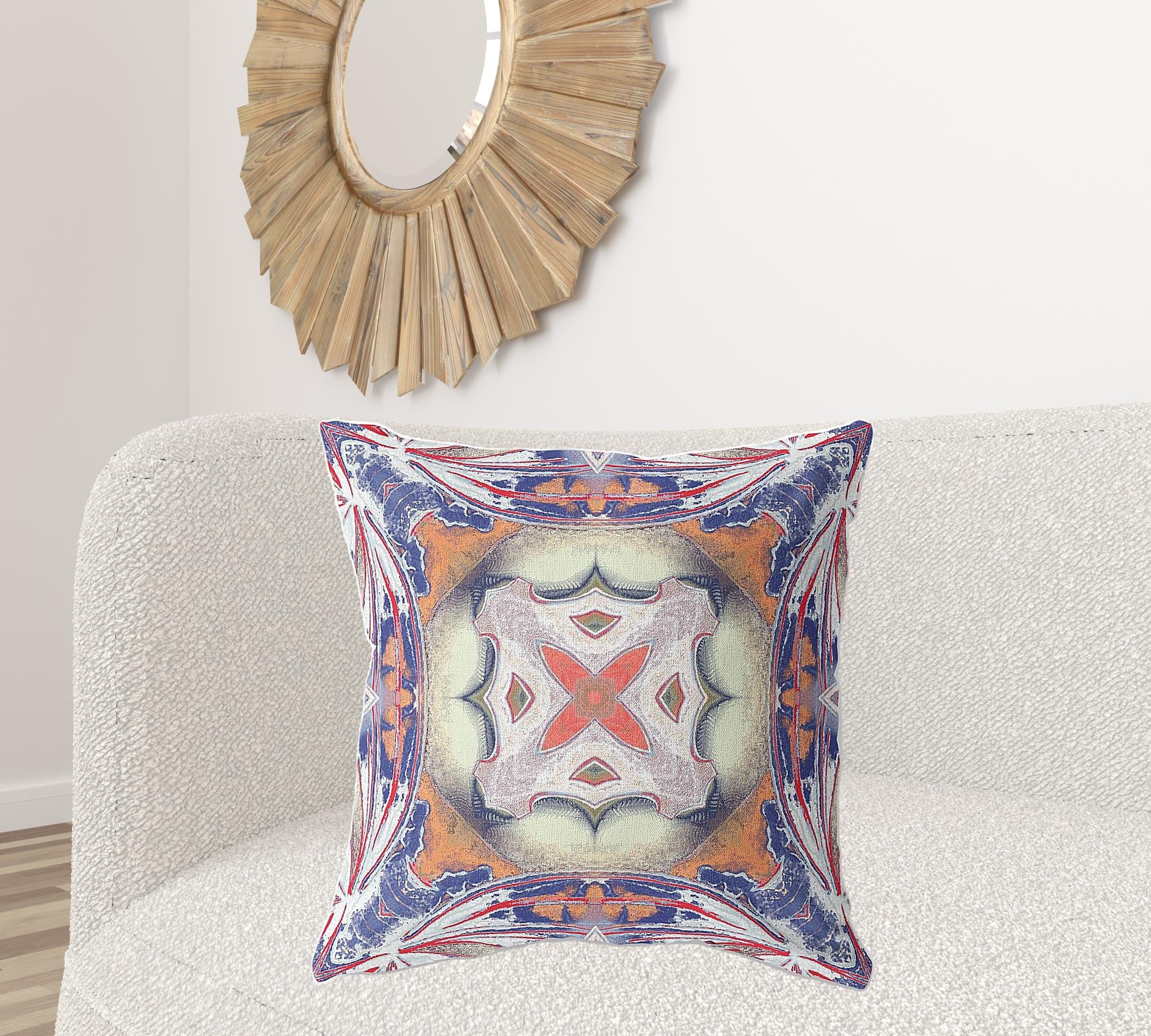 18"x18" Blue Orange Muted Yellow White Zippered Broadcloth Geometric Throw Pillow