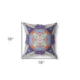 16"x16" Cream Grey Indigo Light Blue Orange Zippered Broadcloth Geometric Throw Pillow