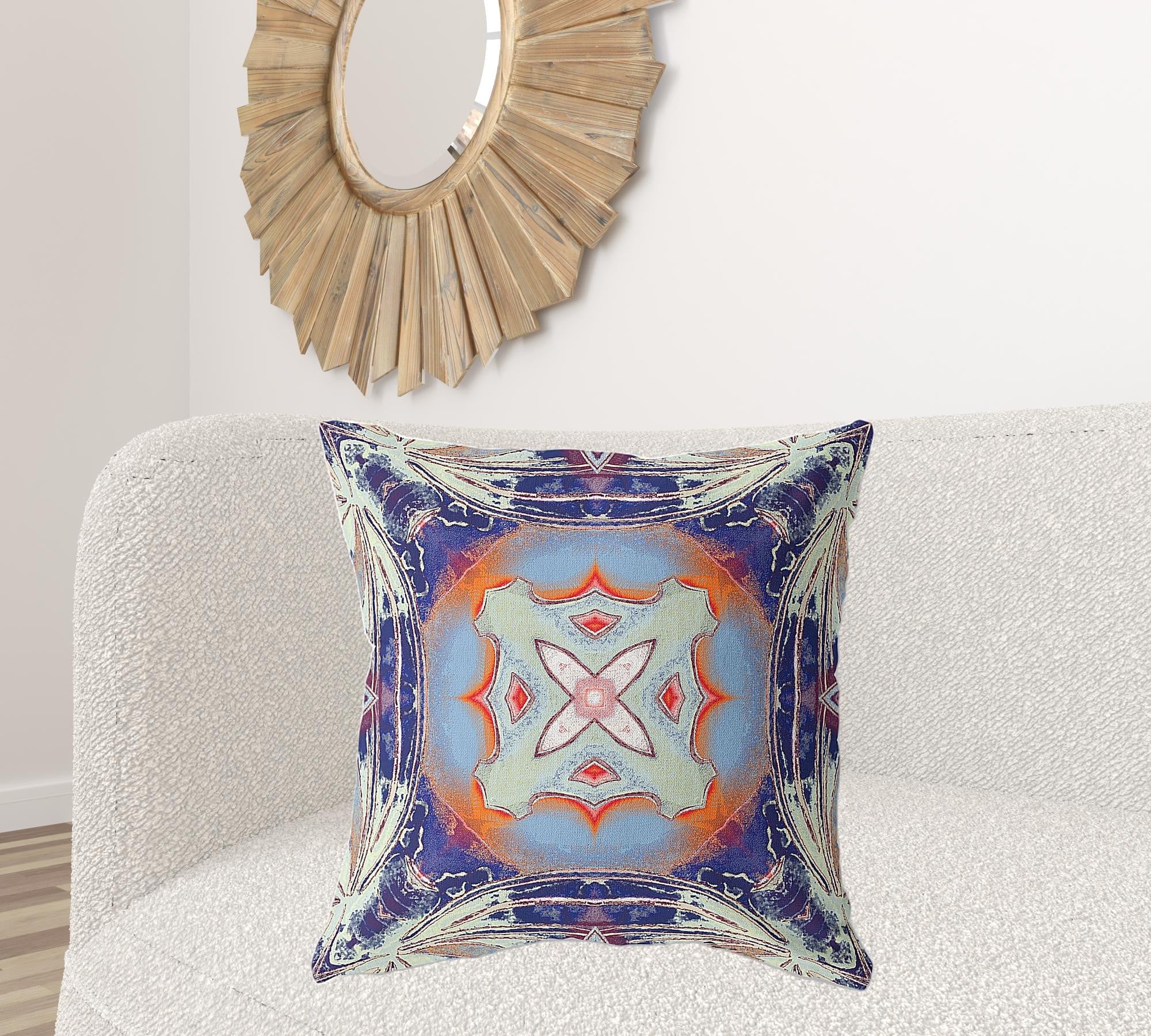 18"x18" Grey Blues and Orange Zip Broadcloth Geometric Throw Pillow