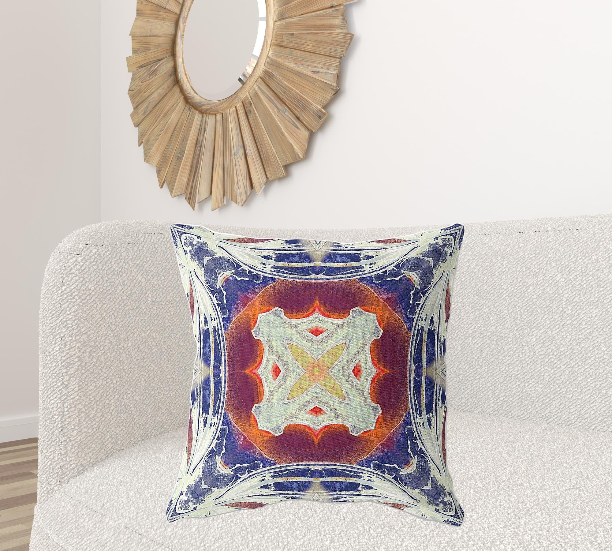 18"x18" Indigo Orange Magenta White Zippered Broadcloth Geometric Throw Pillow