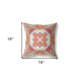 16"x16" Muted Green Pink Peach Red Zippered Broadcloth Geometric Throw Pillow