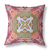 16"x16" Peach Magenta Green Zippered Broadcloth Geometric Throw Pillow