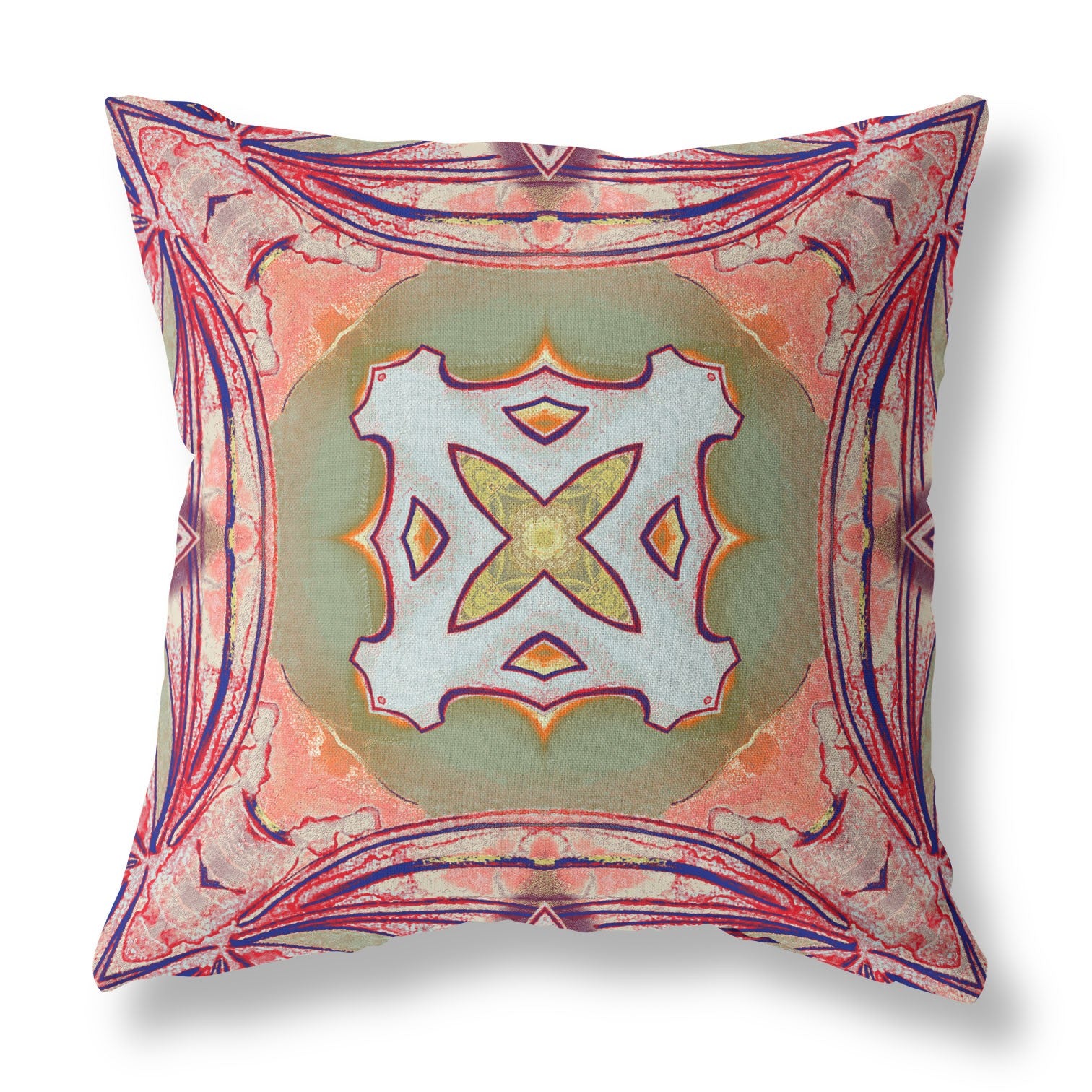 18"x18" Peach Magenta Green Zippered Broadcloth Geometric Throw Pillow