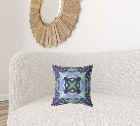 16"x16" Peacock Blue Light Blue Zippered Broadcloth Geometric Throw Pillow