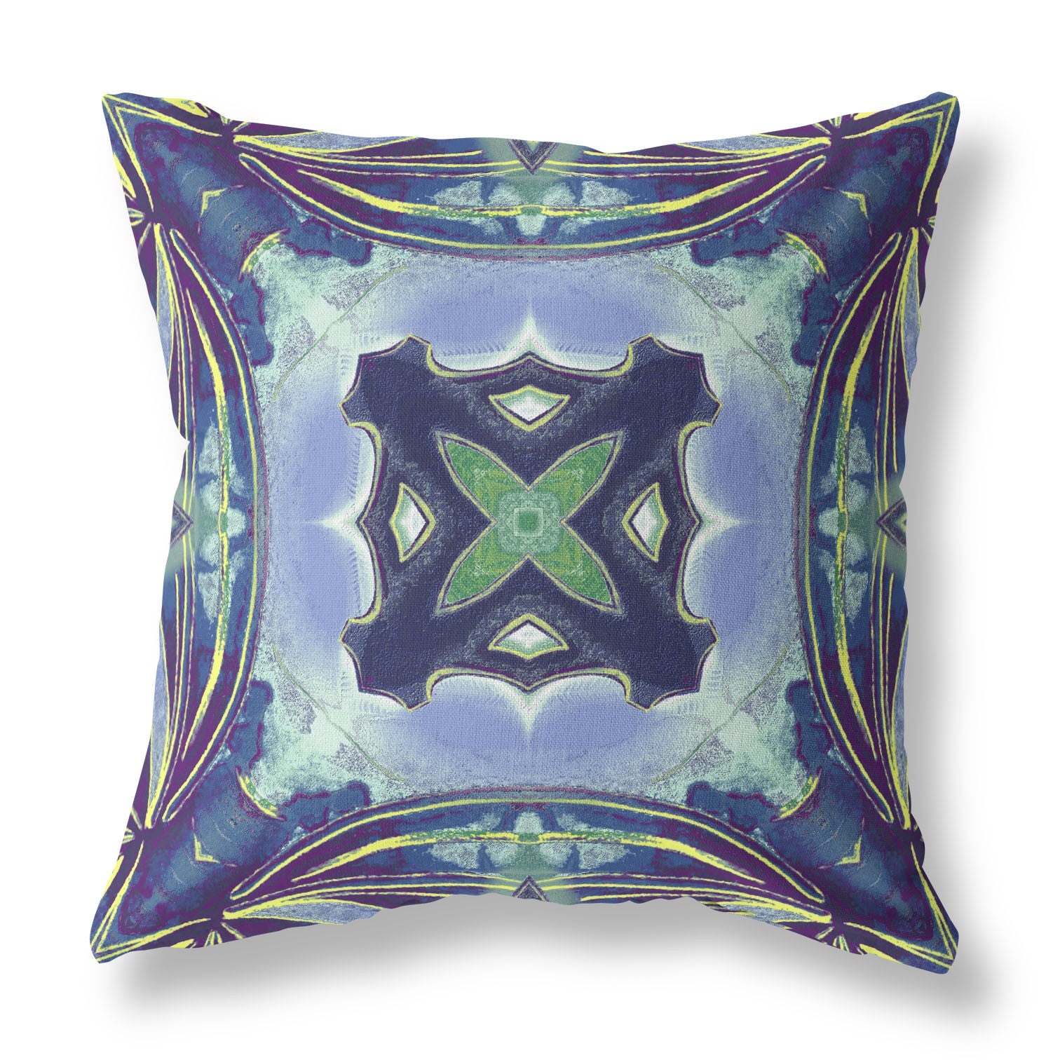 18"x18" Peacock Blue Light Blue Zippered Broadcloth Geometric Throw Pillow