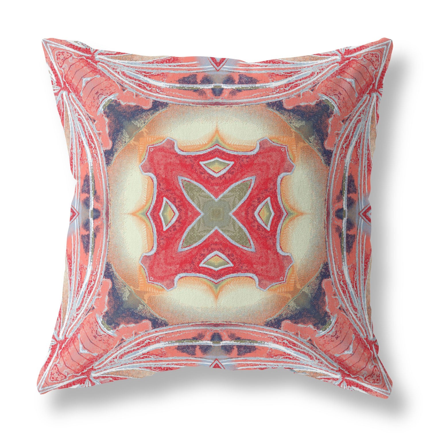 16"x16" Pink Peach Red Zippered Broadcloth Geometric Throw Pillow