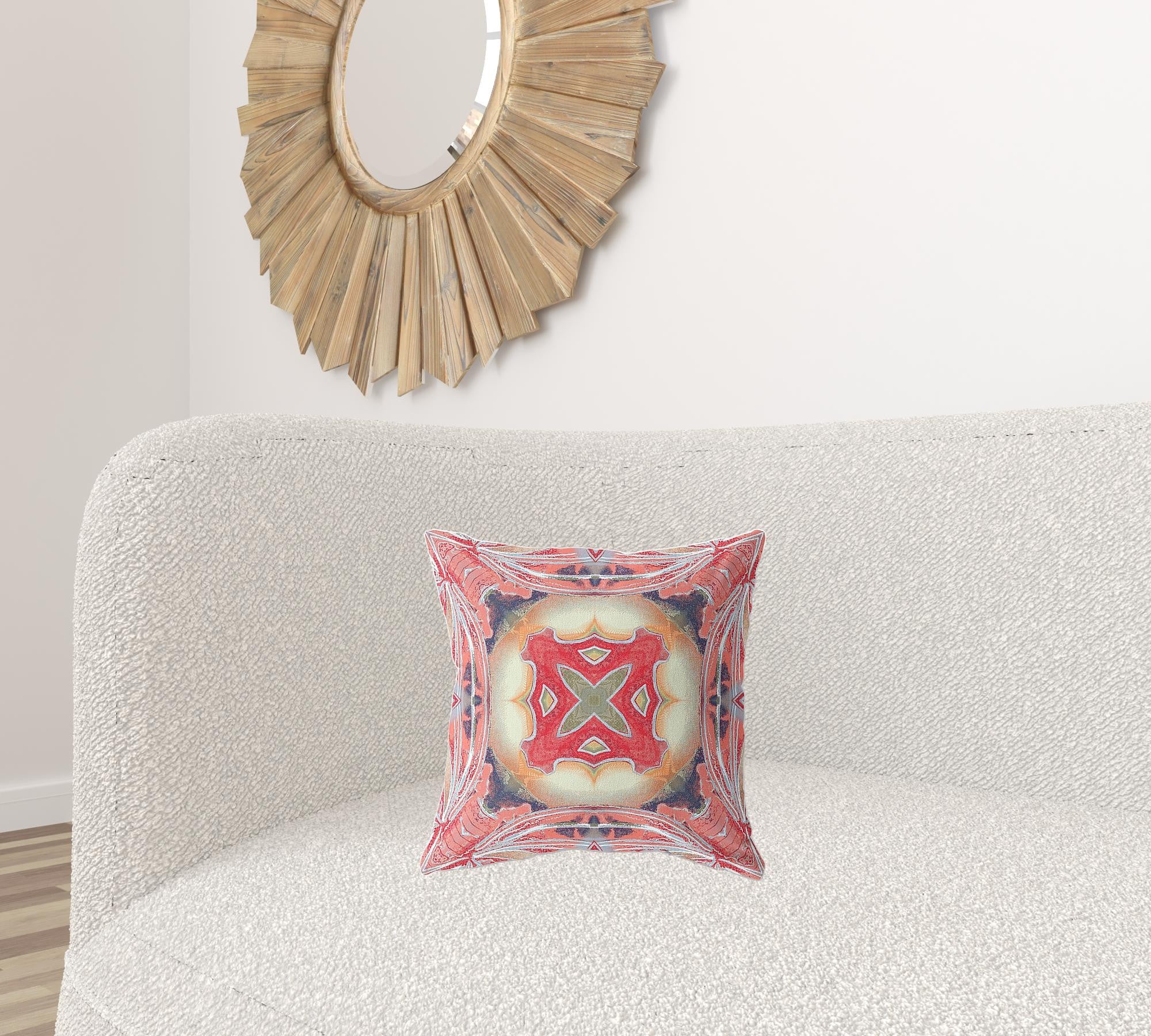 16"x16" Pink Peach Red Zippered Broadcloth Geometric Throw Pillow