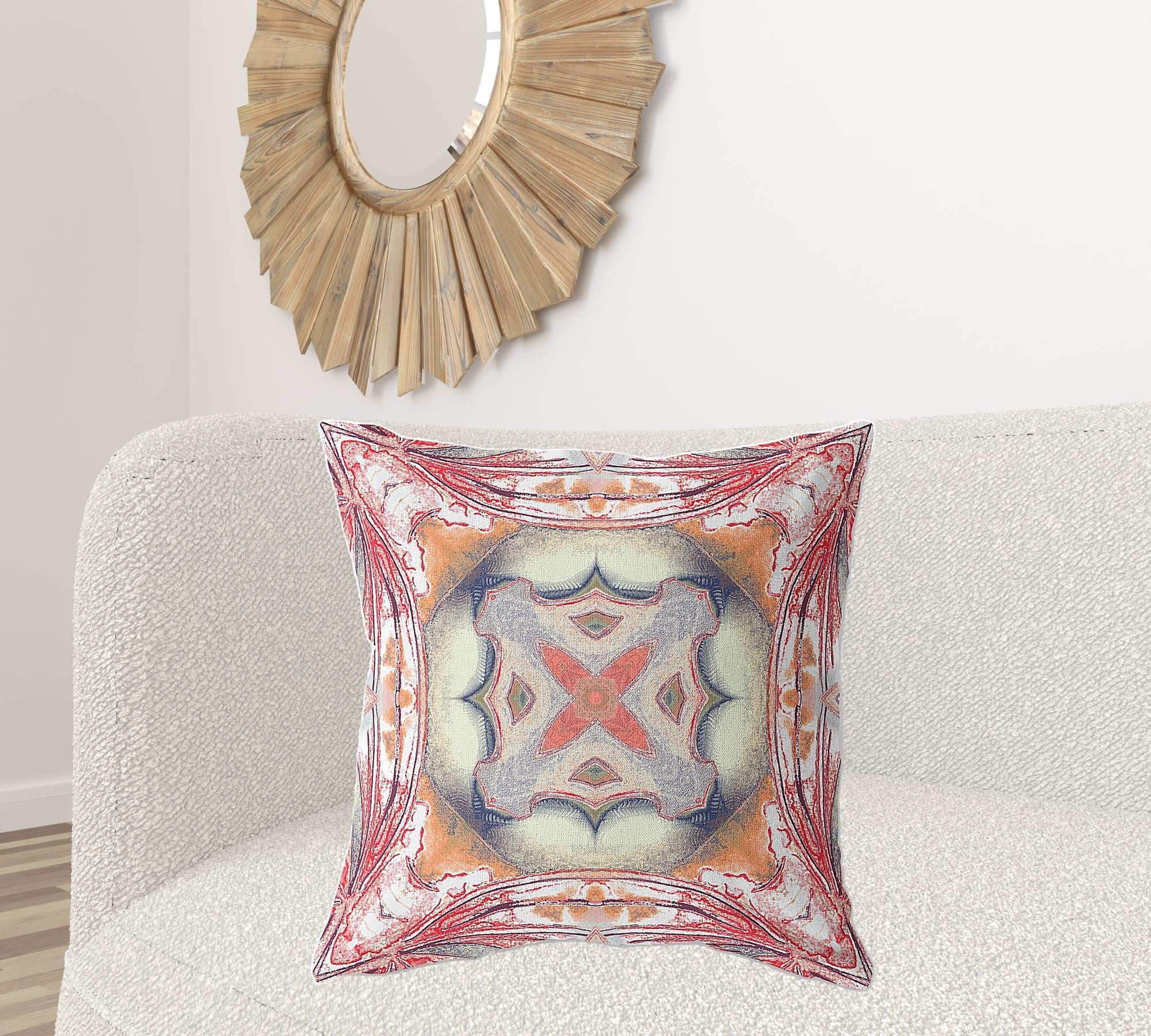 18"x18" Rustic Red Orange Zippered Broadcloth Geometric Throw Pillow