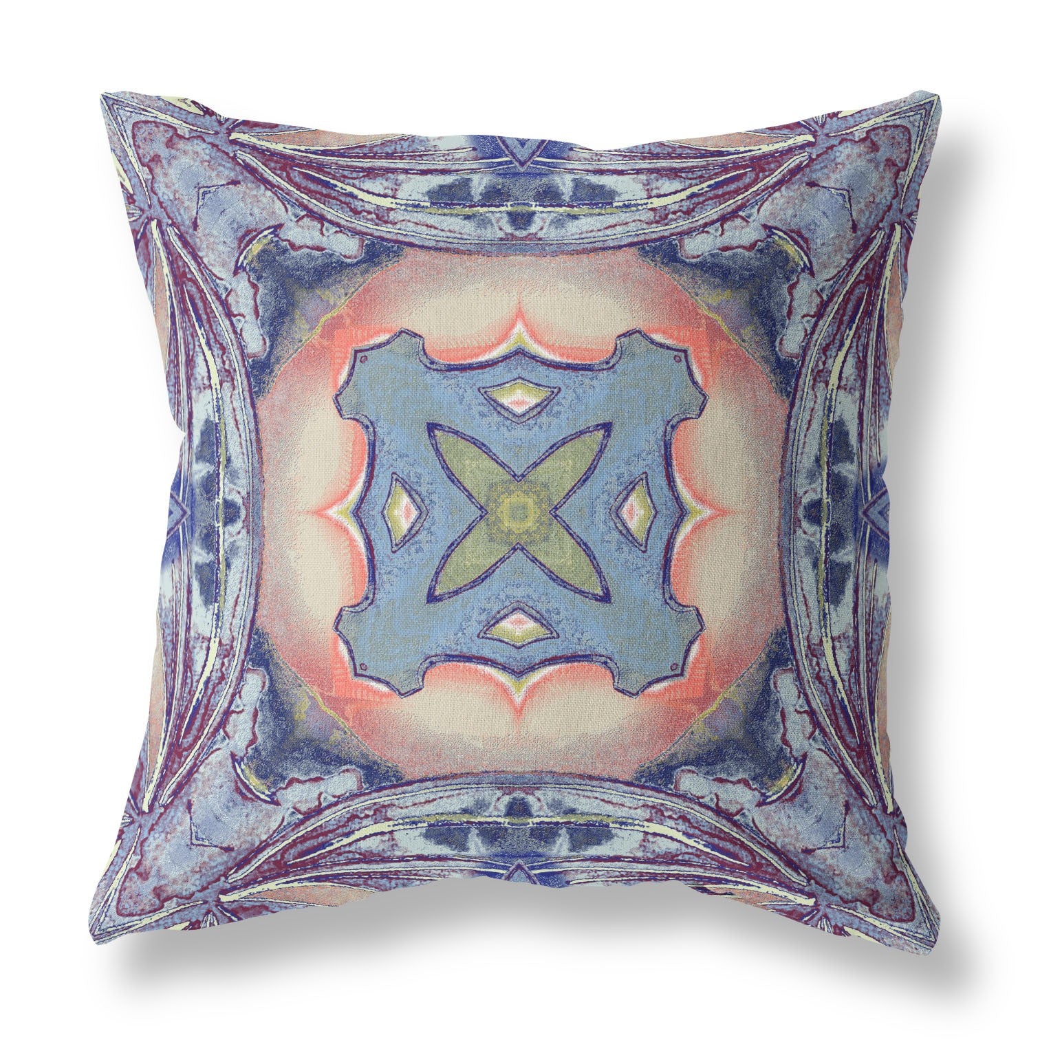 16"x16" Sky Blue Indigo Muted Peach Zippered Broadcloth Geometric Throw Pillow