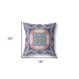 16"x16" Sky Blue Indigo Muted Peach Zippered Broadcloth Geometric Throw Pillow