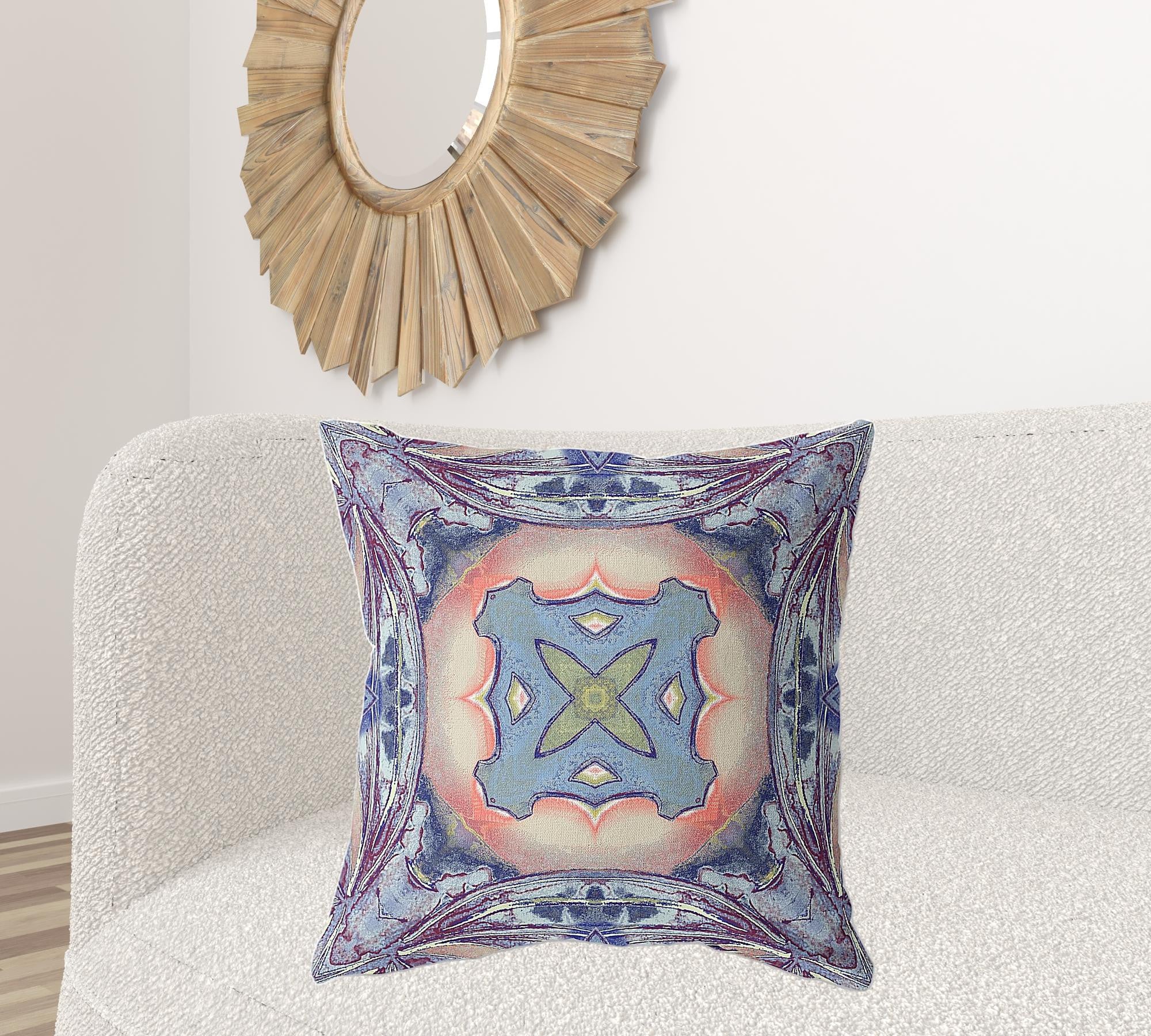 18"x18" Sky Blue Indigo Muted Peach Zippered Broadcloth Geometric Throw Pillow