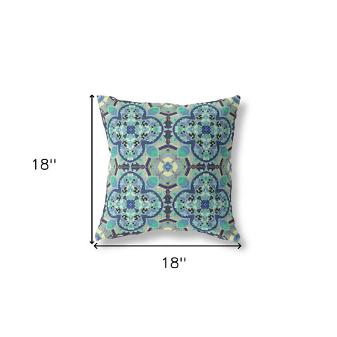 18" X 18" Aqua Zippered Geometric Indoor Outdoor Throw Pillow Cover & Insert