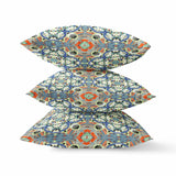 16" X 16" Blue And Orange Zippered Geometric Indoor Outdoor Throw Pillow Cover & Insert