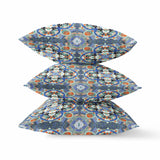 16" X 16" Blue And Orange Zippered Geometric Indoor Outdoor Throw Pillow Cover & Insert