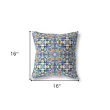 16" X 16" Blue And Orange Zippered Geometric Indoor Outdoor Throw Pillow Cover & Insert