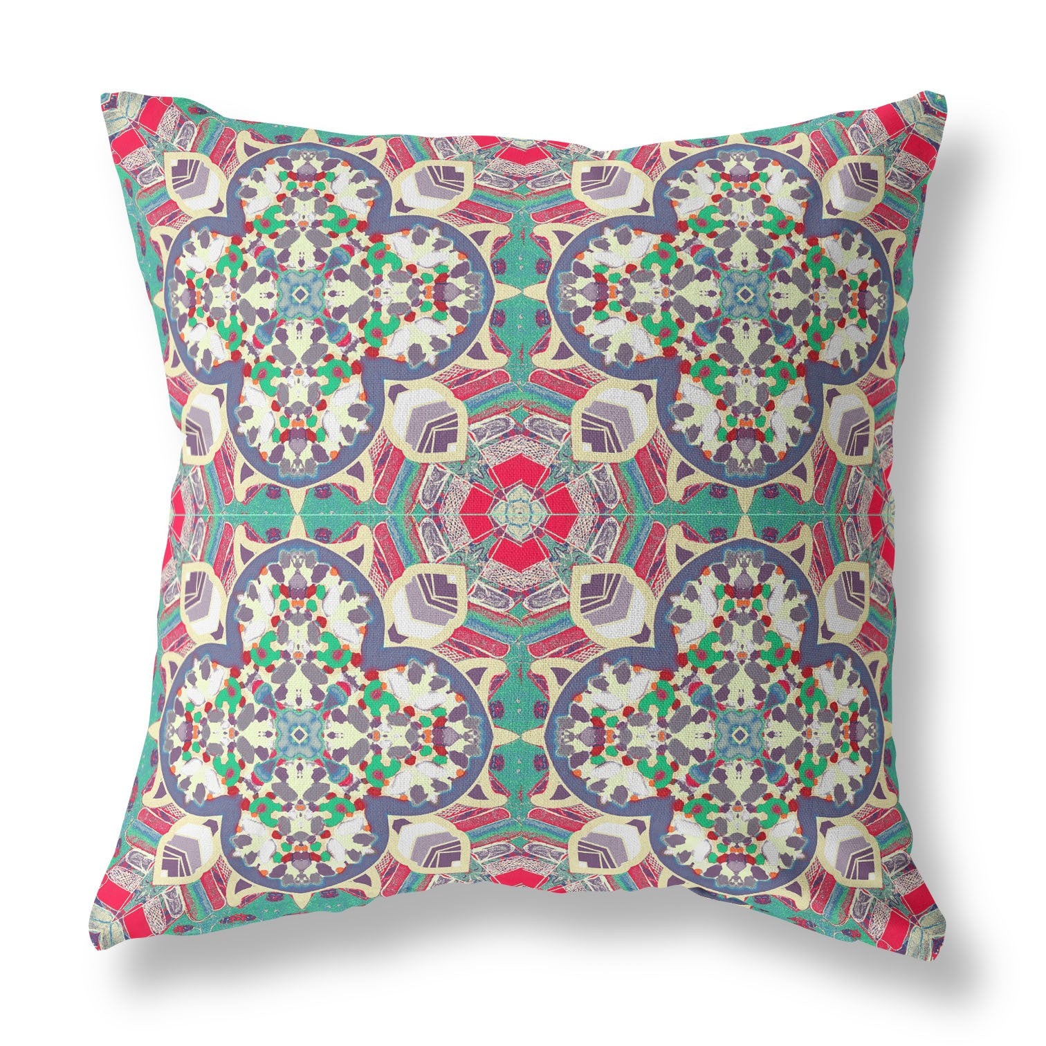 16" X 16" Pink And Green Zippered Geometric Indoor Outdoor Throw Pillow Cover & Insert