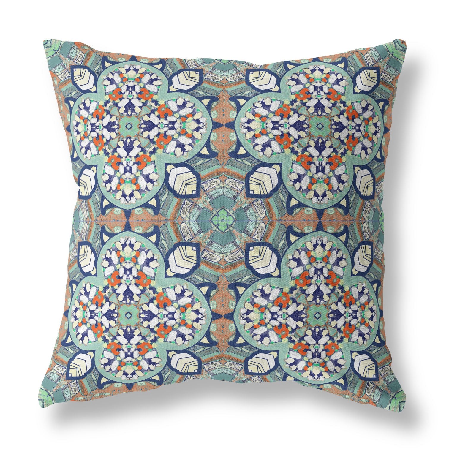 16" X 16" Green Zippered Geometric Indoor Outdoor Throw Pillow Cover & Insert