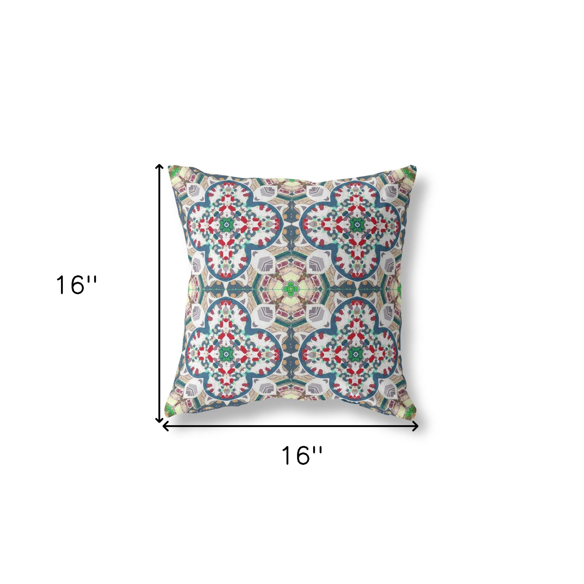 16" X 16" Green And White Zippered Geometric Indoor Outdoor Throw Pillow Cover & Insert